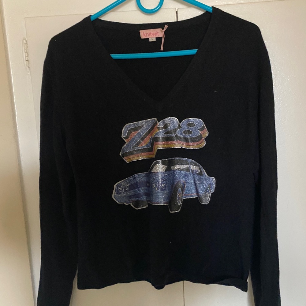 Black Cashmere Sweater with retro sparkly decal